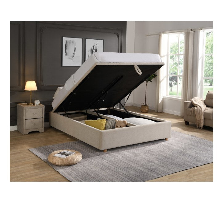 Sky King Size Gas lift Bedframe - Beige Linen
