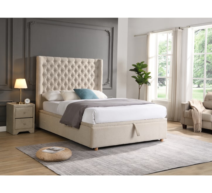 Sky King Size Gas lift Bedframe - Beige Linen
