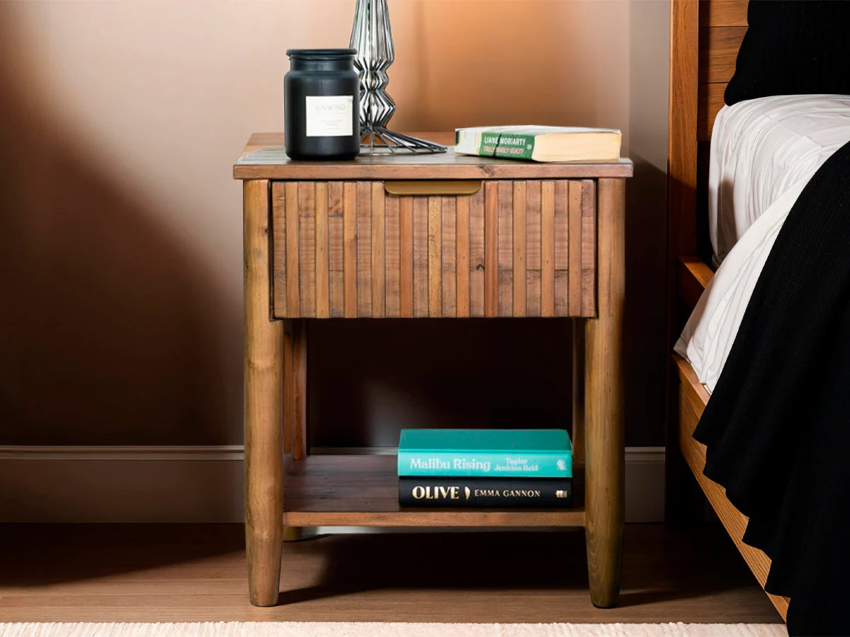 Kairo 1 Drawer Bedside Table - Cashew Oak