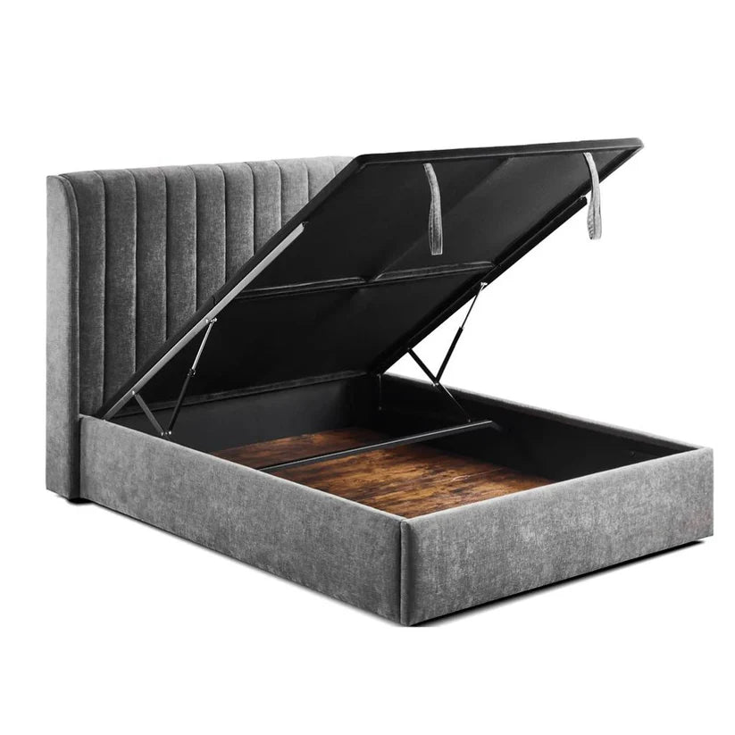 Fran Gas lift King Size Bed Frame - Grey Fabric
