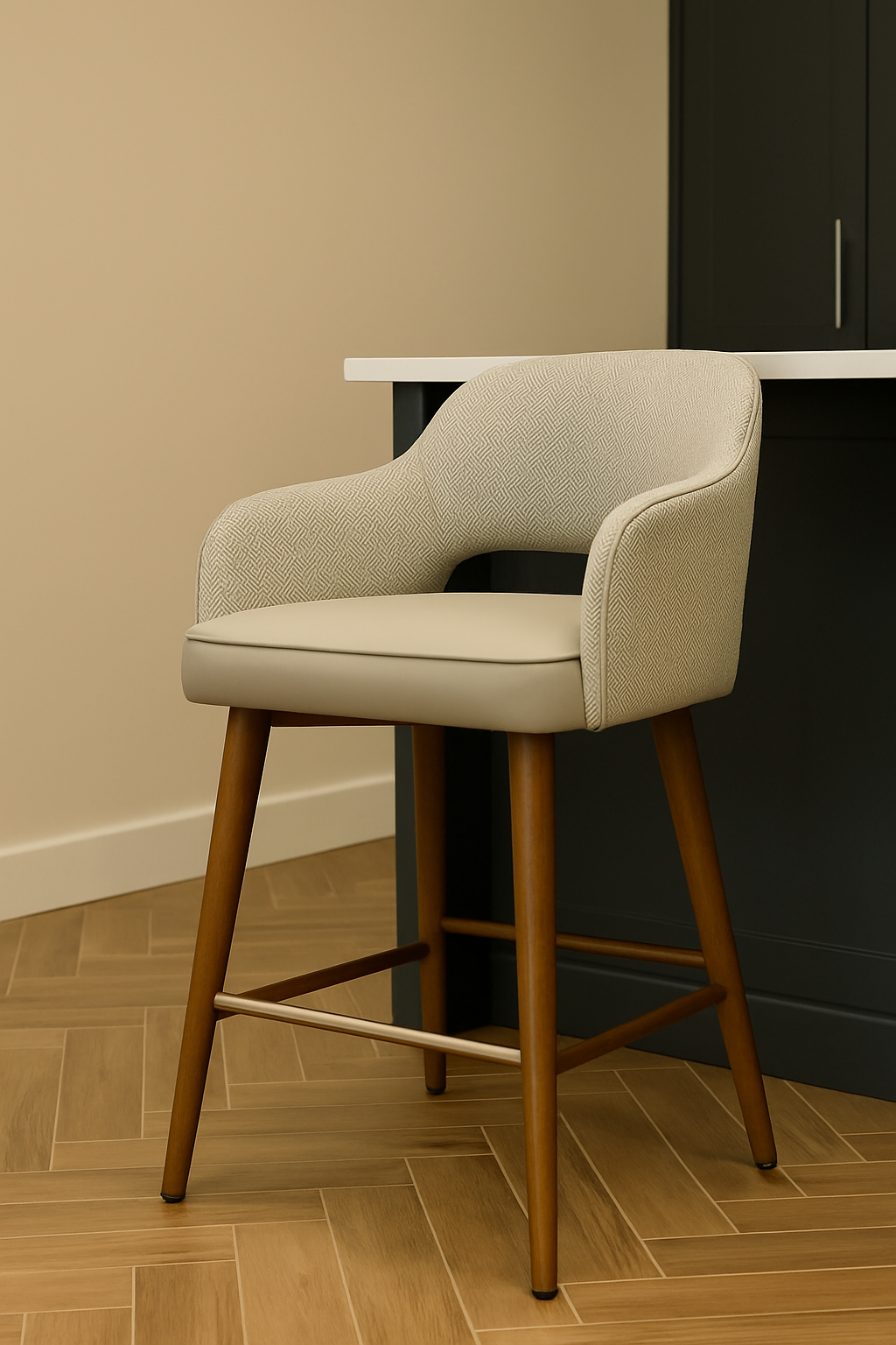 Pisa Dining Bar Stool - Herringbone Fabric/ Leather