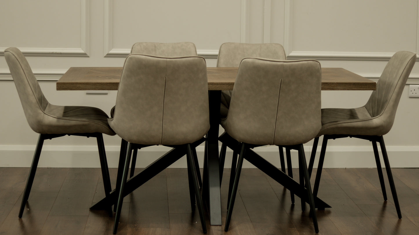Hugo 1.6m Medium Oak Veneer+ 6 Tilly Taupe PU Chairs