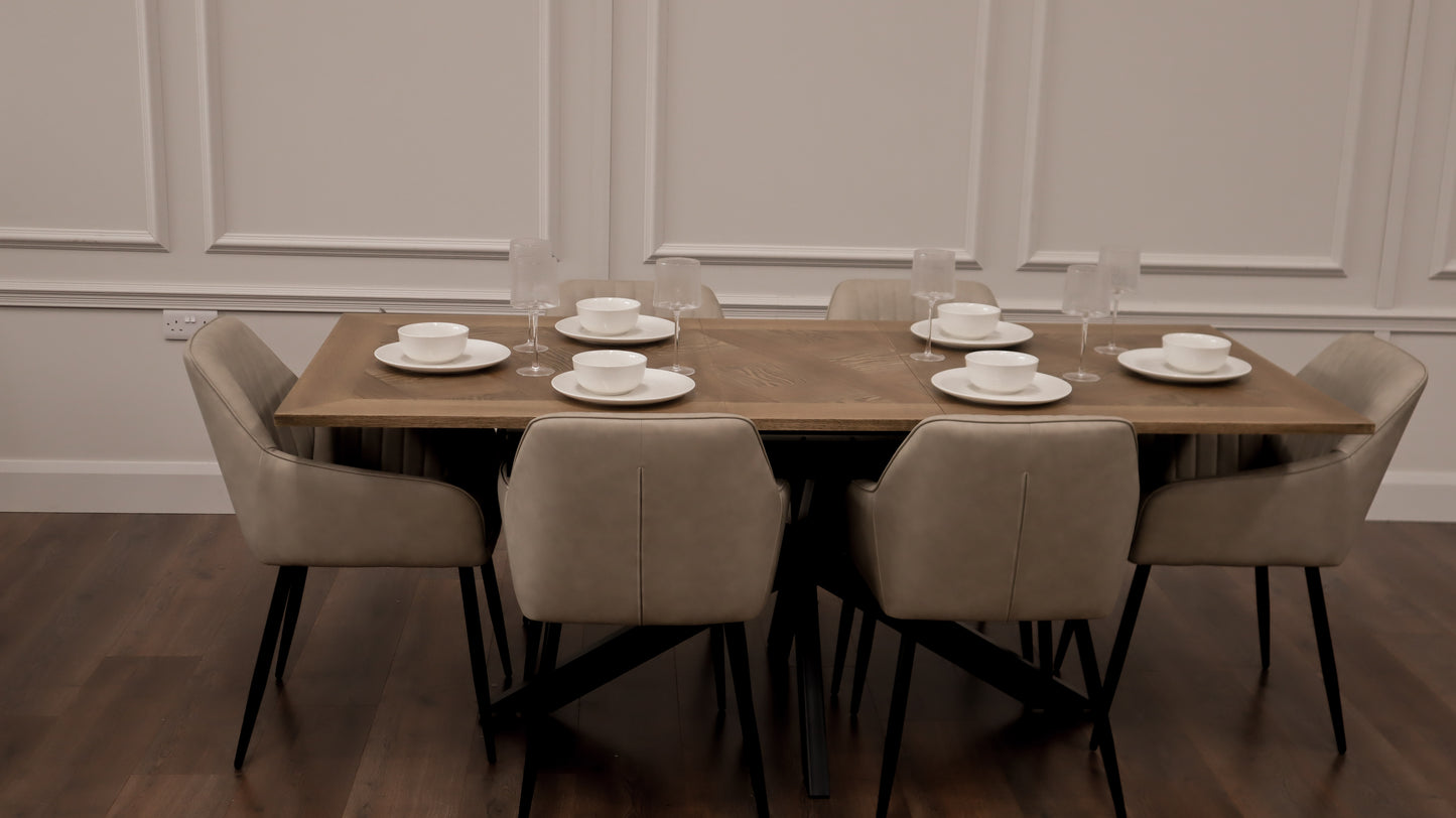 Peyton 1.6m/2m + 6 EZ Taupe PU Chairs