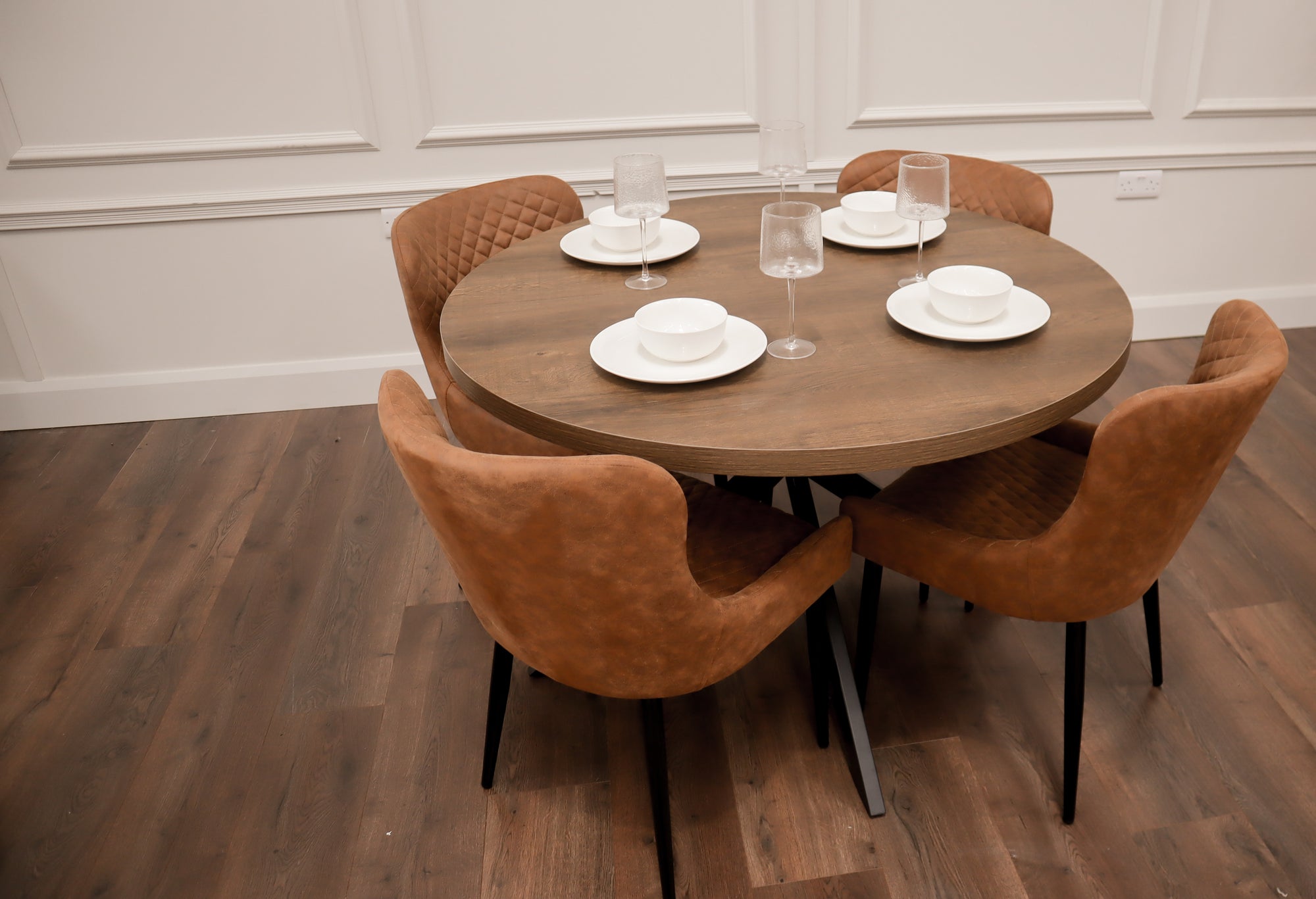 Pan Dark 1.2m + 4 Diamond Tan Suede Chairs