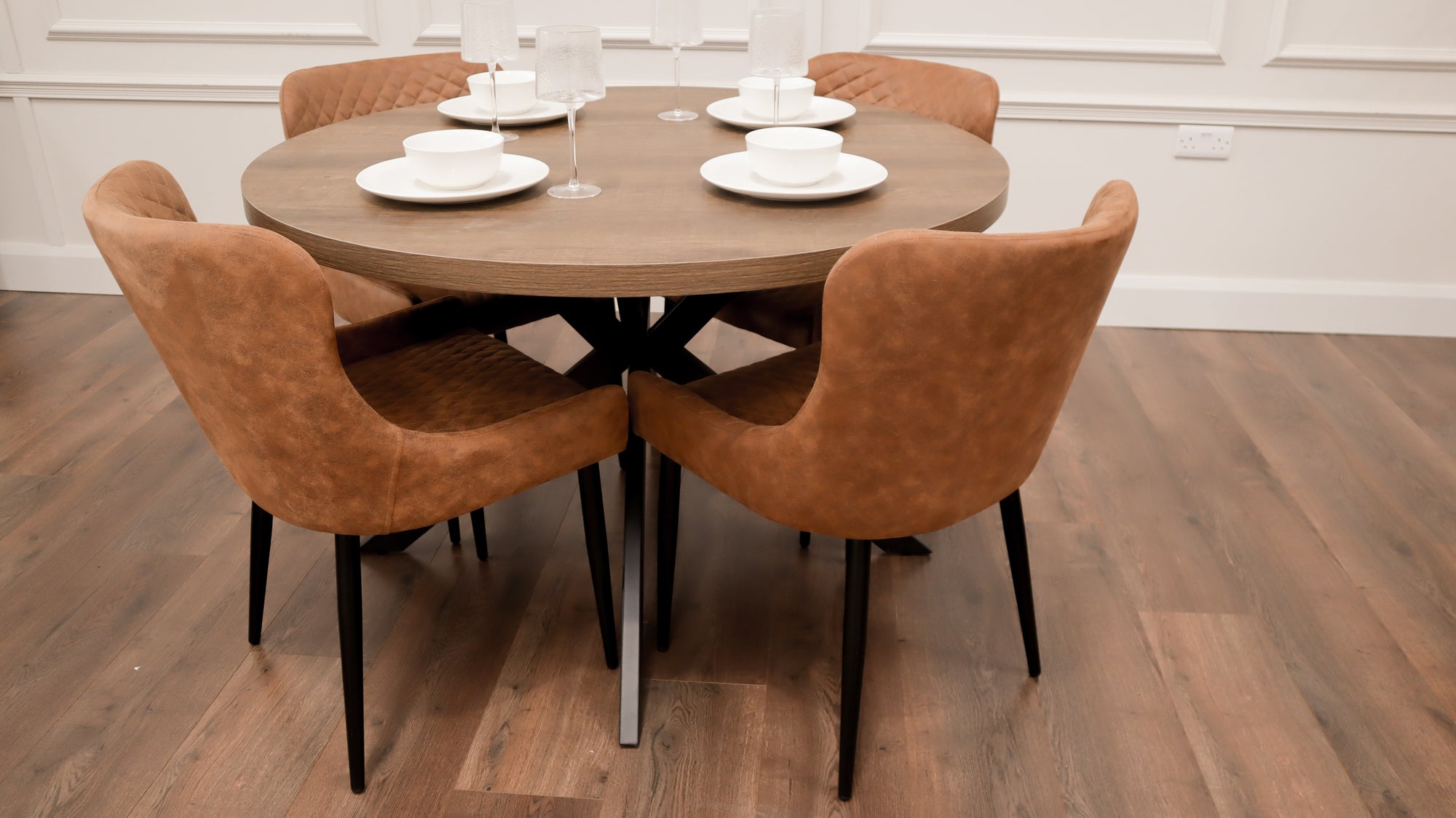 Pan Dark 1.2m + 4 Diamond Tan Suede Chairs