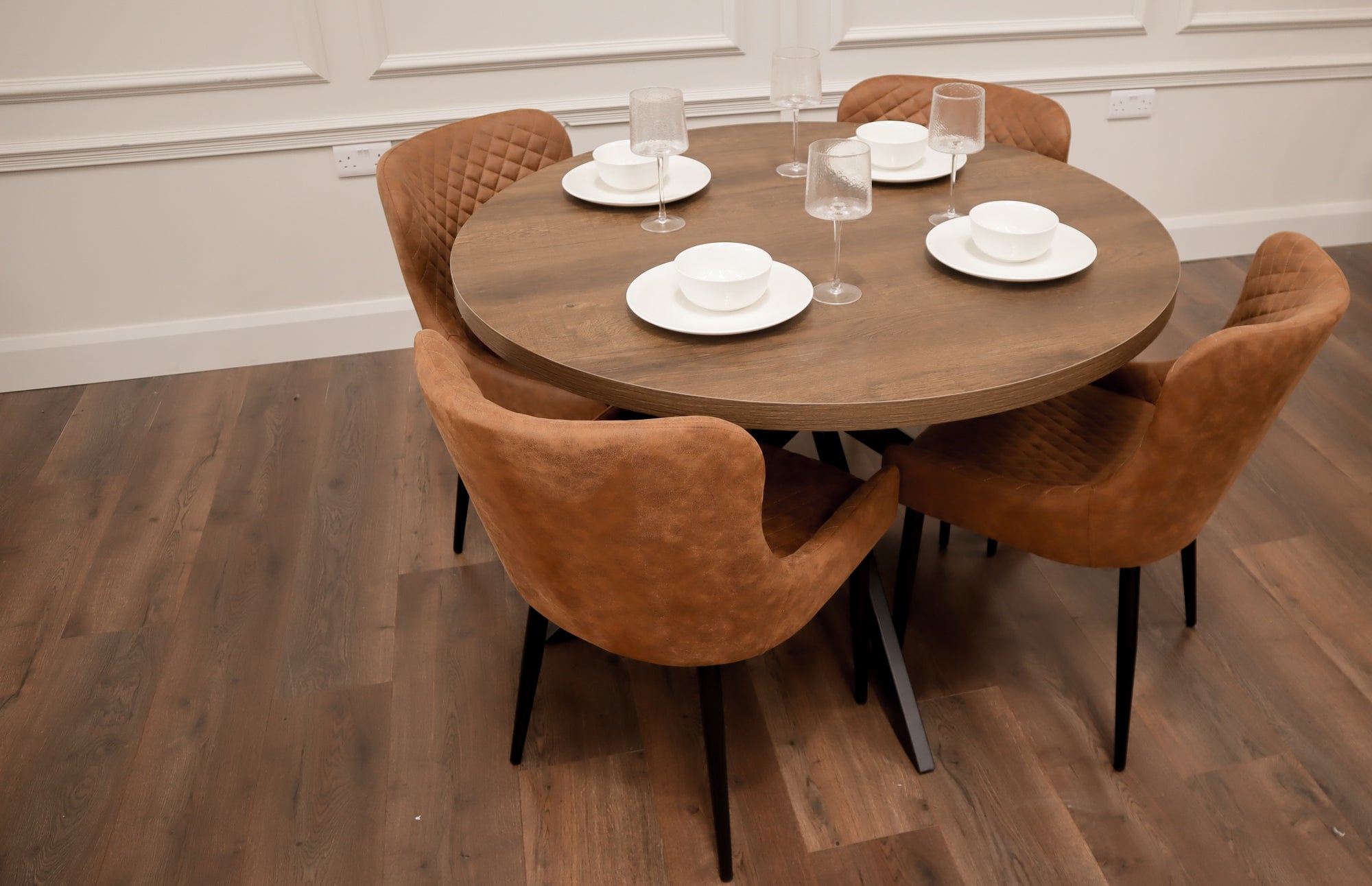 Pan Dark 1.2m + 4 Diamond Tan Suede Chairs