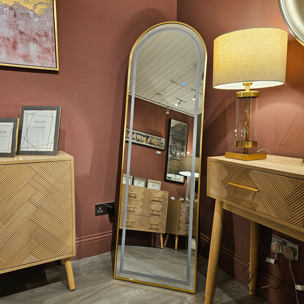 Led modena cheval arch mirror gold 160 x 50cm