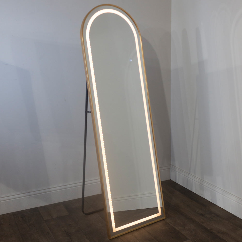 Led modena cheval arch mirror gold 160 x 50cm