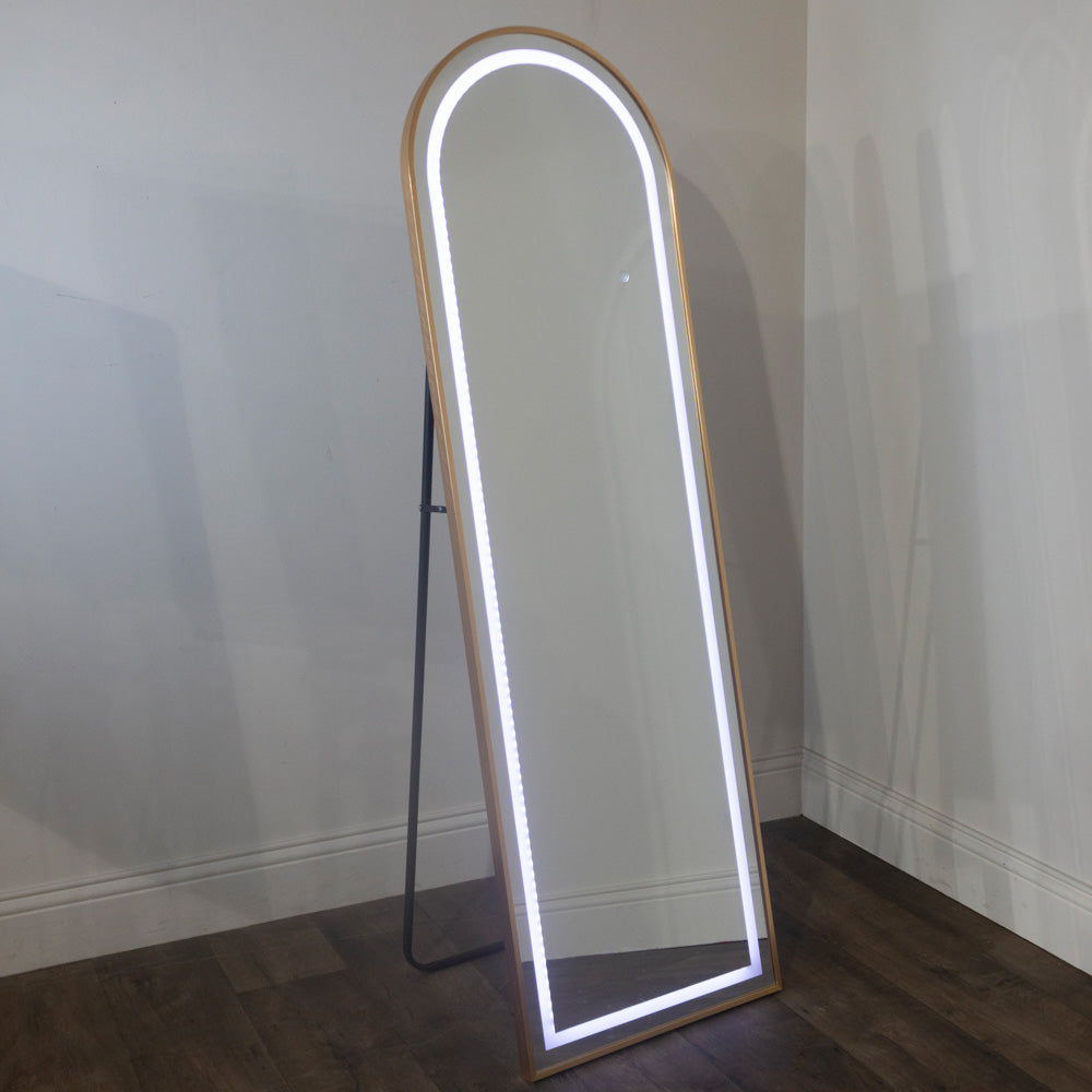 Led modena cheval arch mirror gold 160 x 50cm