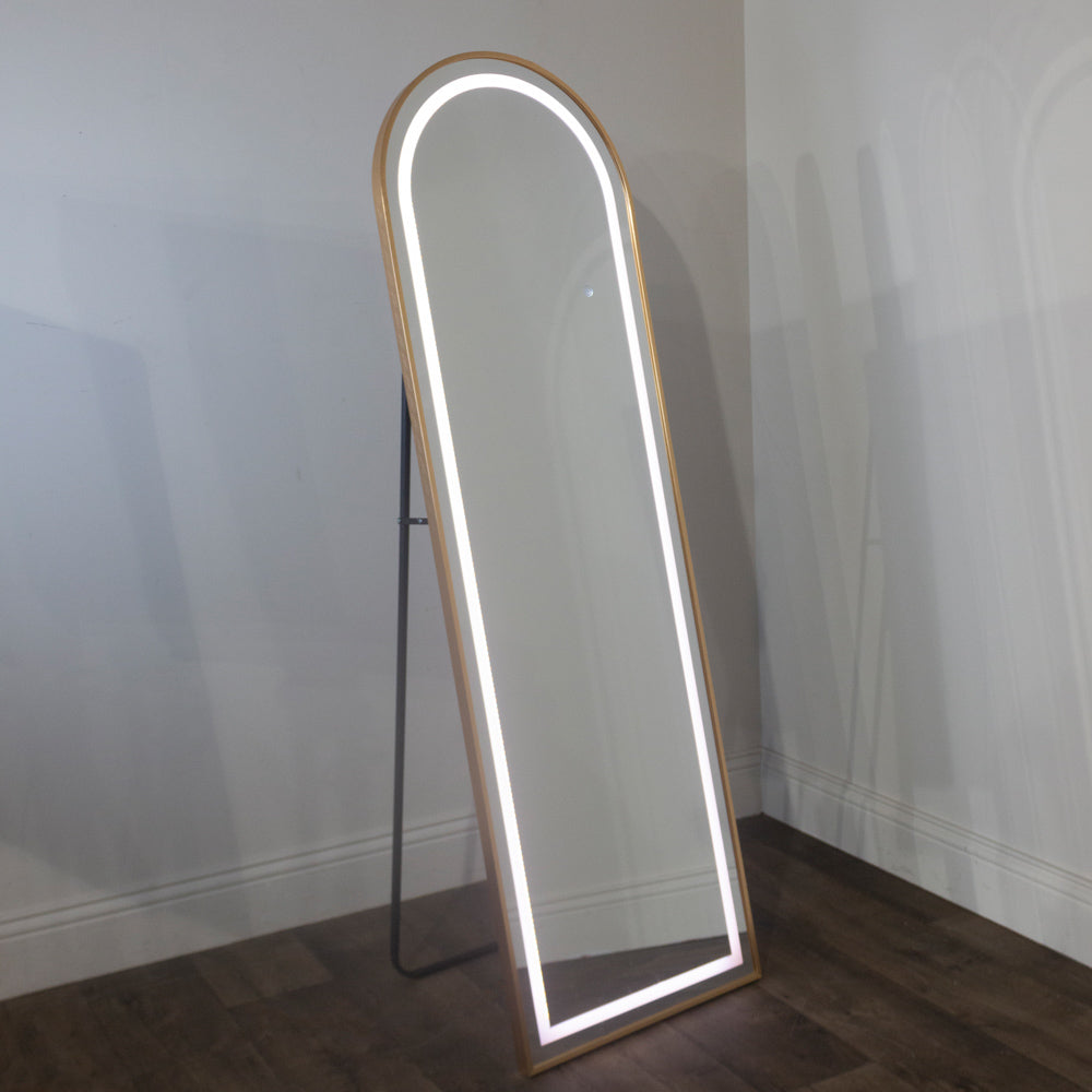 Led modena cheval arch mirror gold 160 x 50cm