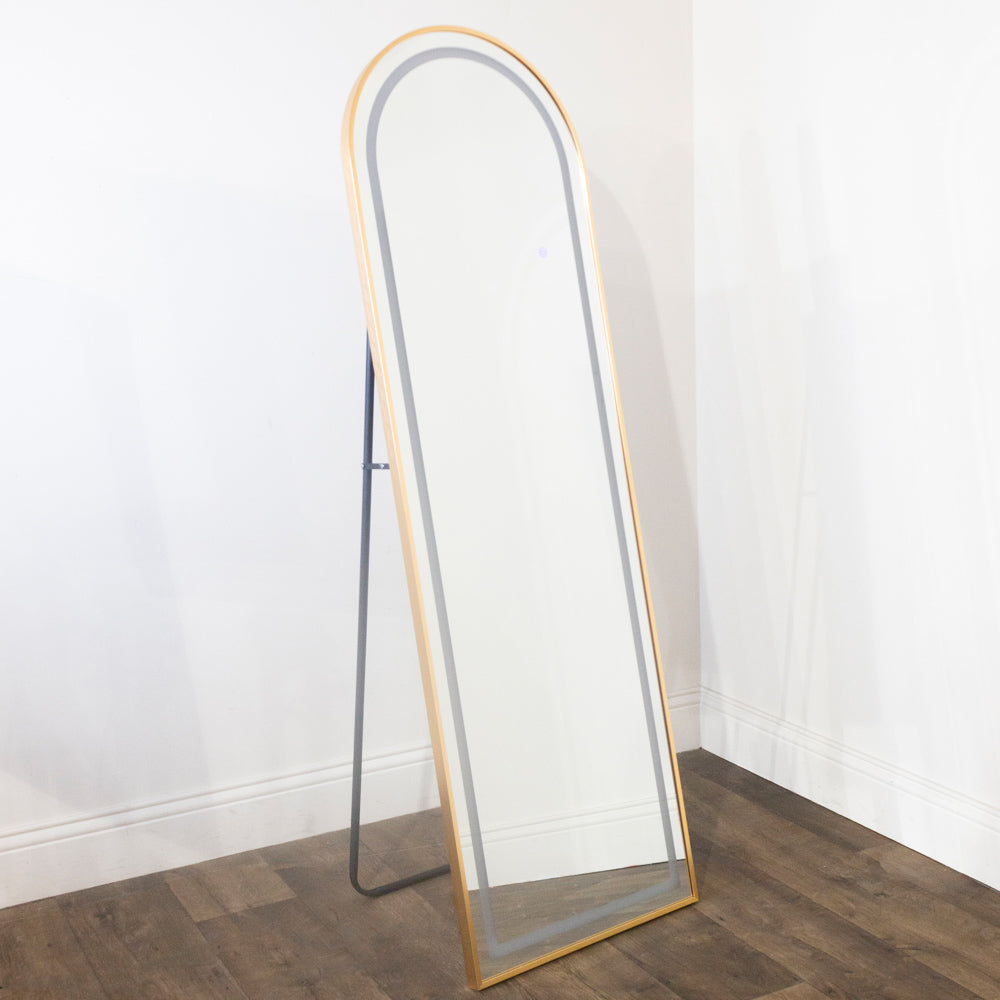 Led modena cheval arch mirror gold 160 x 50cm