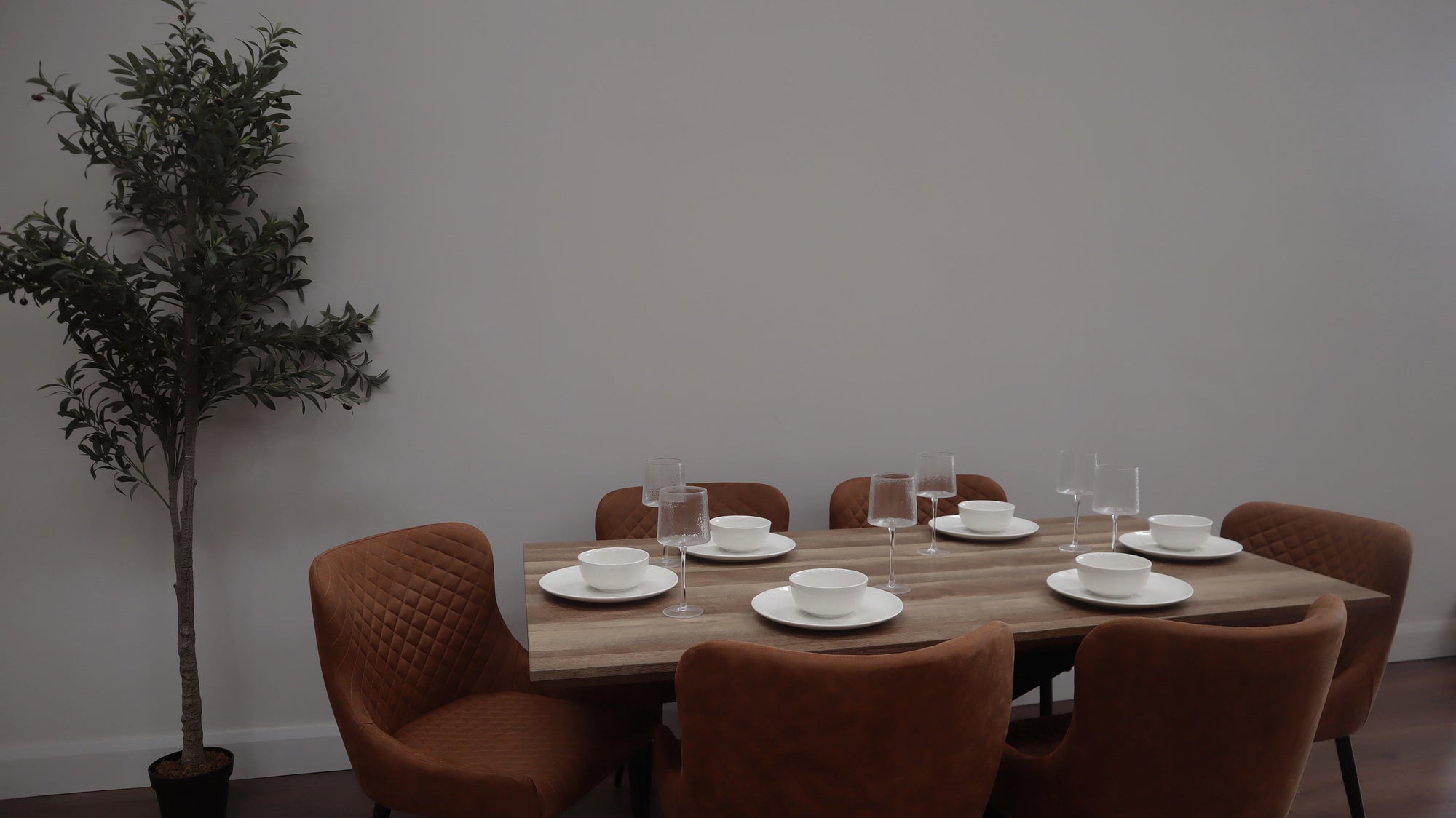 Epsom Rustic Oak 1.6m + 6 Diamond Tan Suede Chairs