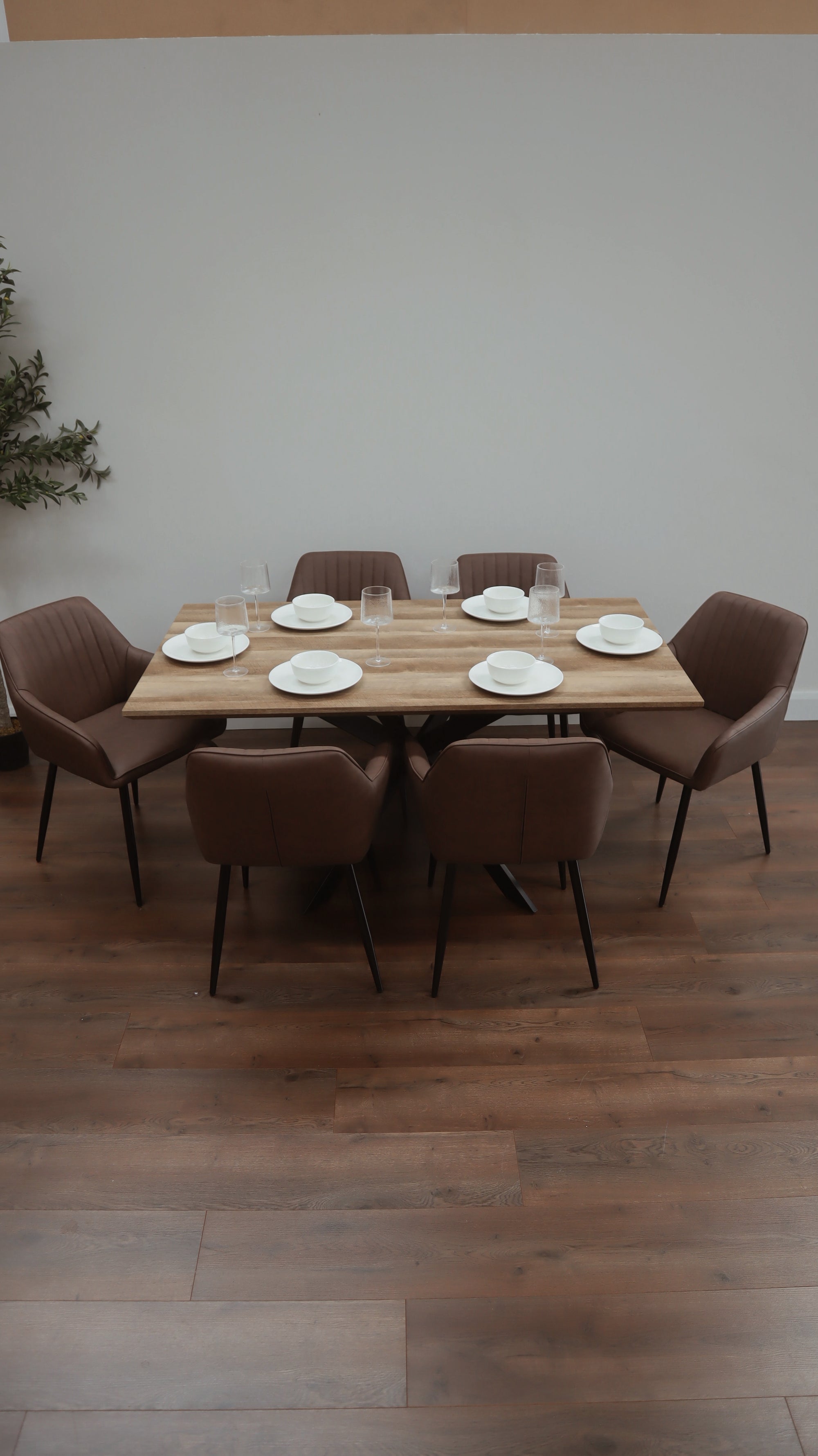 Epsom Rustic Oak 1.6m + 6 EZ Brown PU Chairs