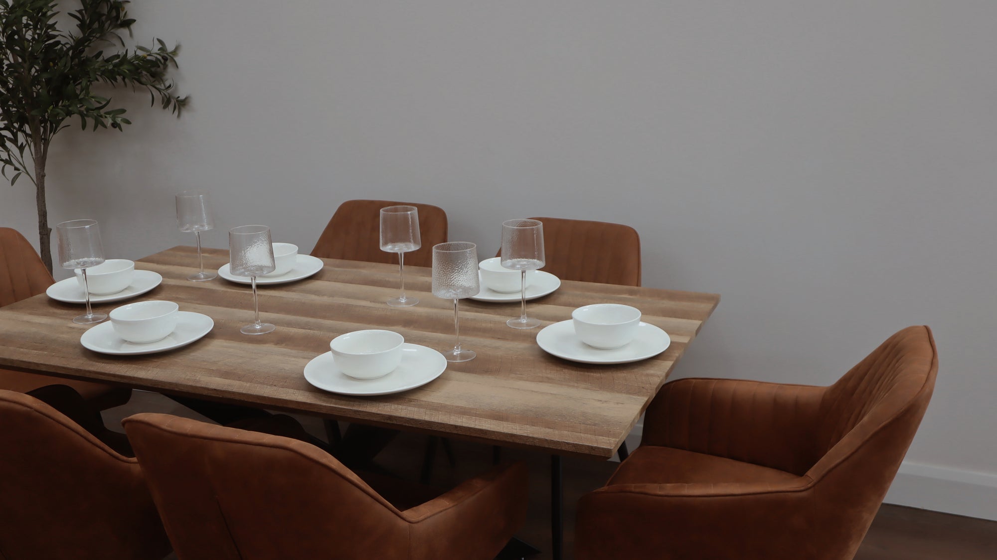 Epsom Rustic Oak 1.6m + 6 EZ Tan Suede Chairs