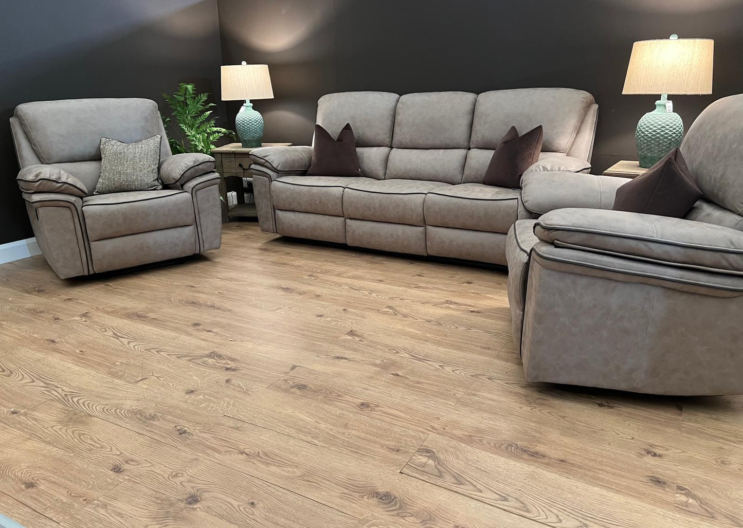 Brianna 3 + 2 reclining Sofa Range - Taupe Suede Fabric