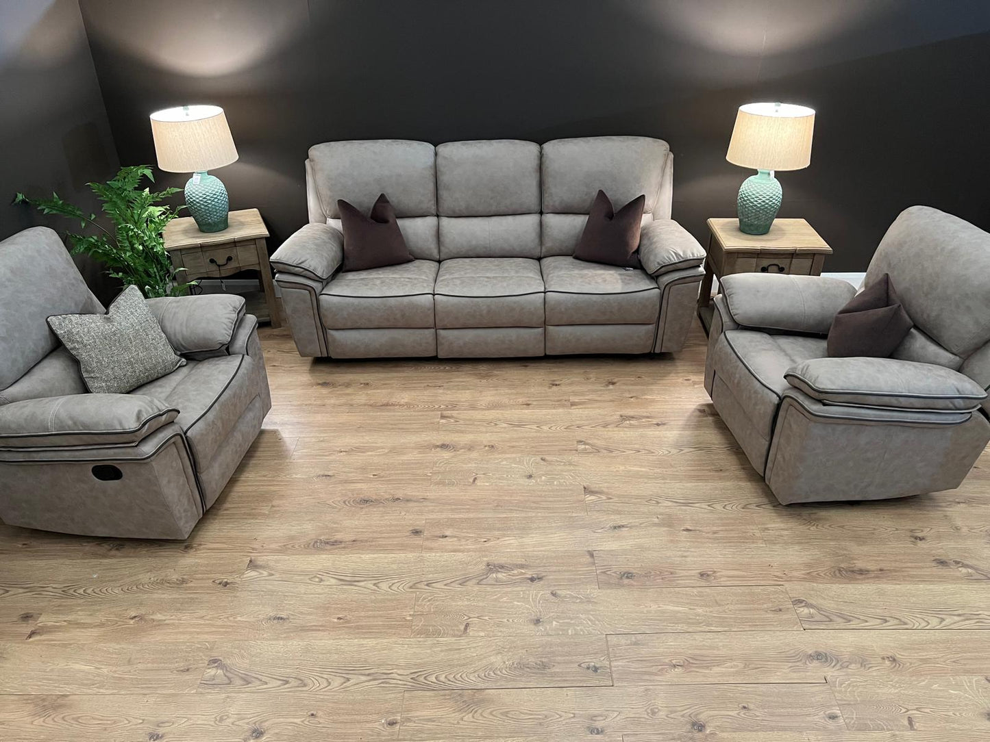 Brianna 3 + 2 reclining Sofa Range - Taupe Suede Fabric