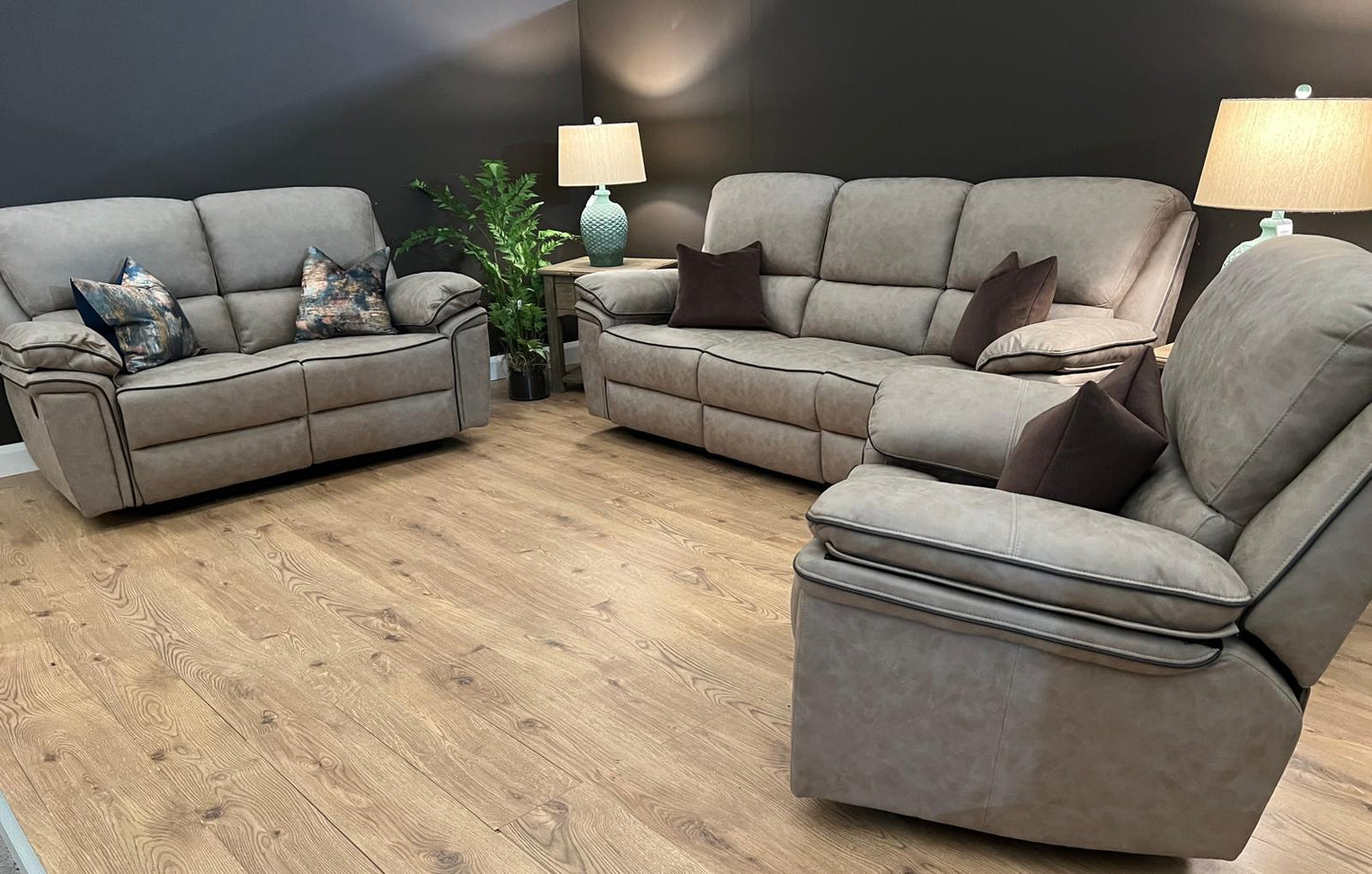 Brianna 3 + 2 +1 reclining Sofa Range - Taupe Suede Fabric
