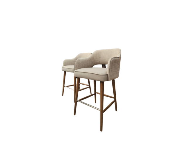 Pisa Dining Bar Stool - Herringbone Fabric/ Leather
