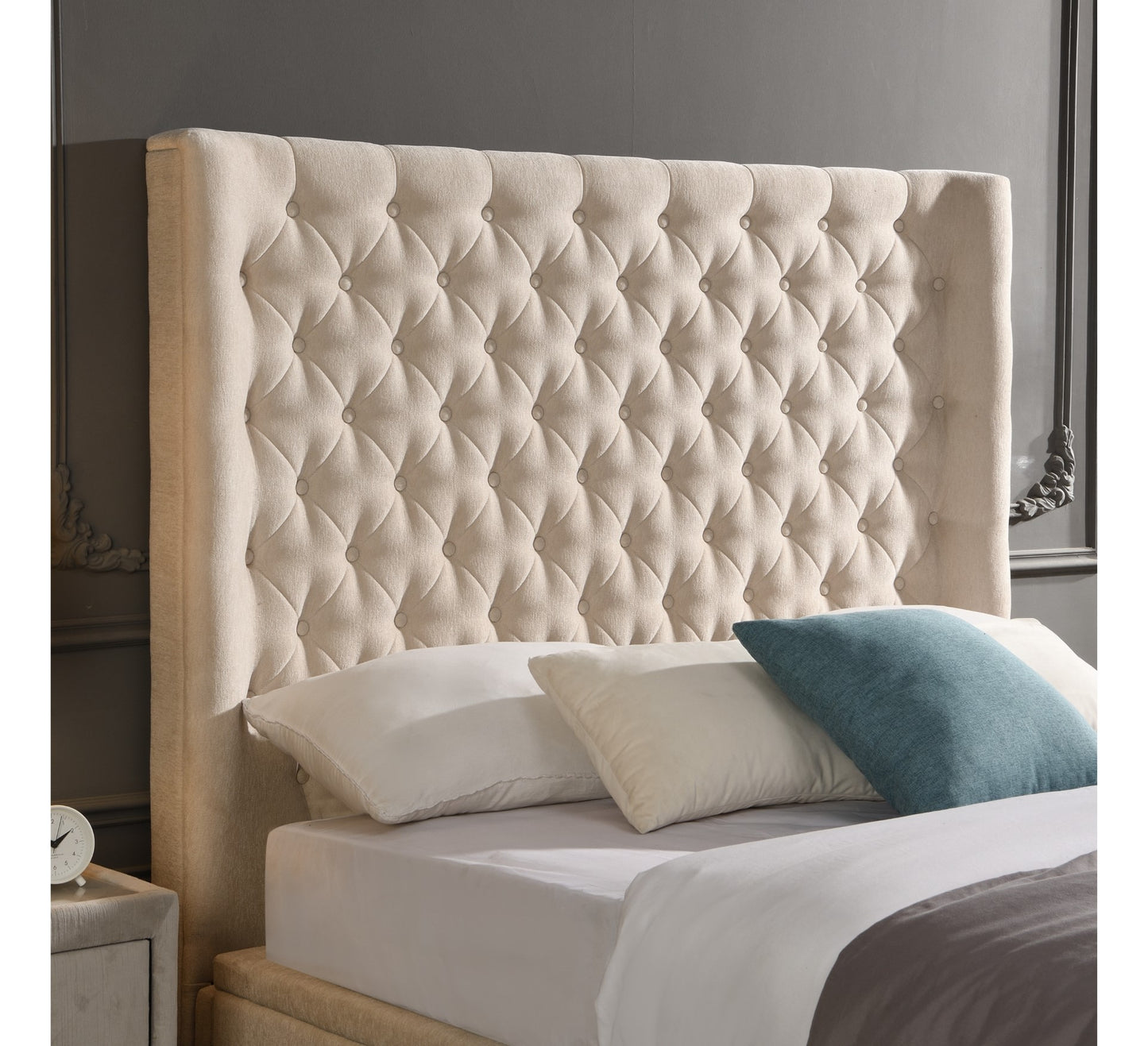 Sky Double Gas lift Bedframe - Beige Linen