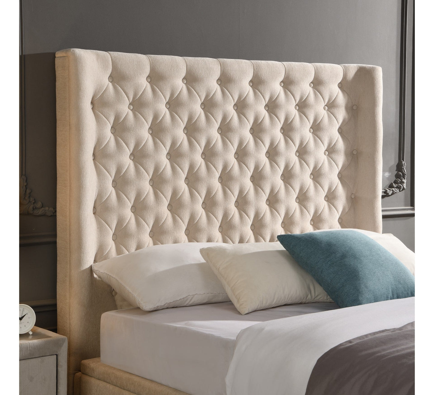 Sky King Size Gas lift Bedframe - Beige Linen