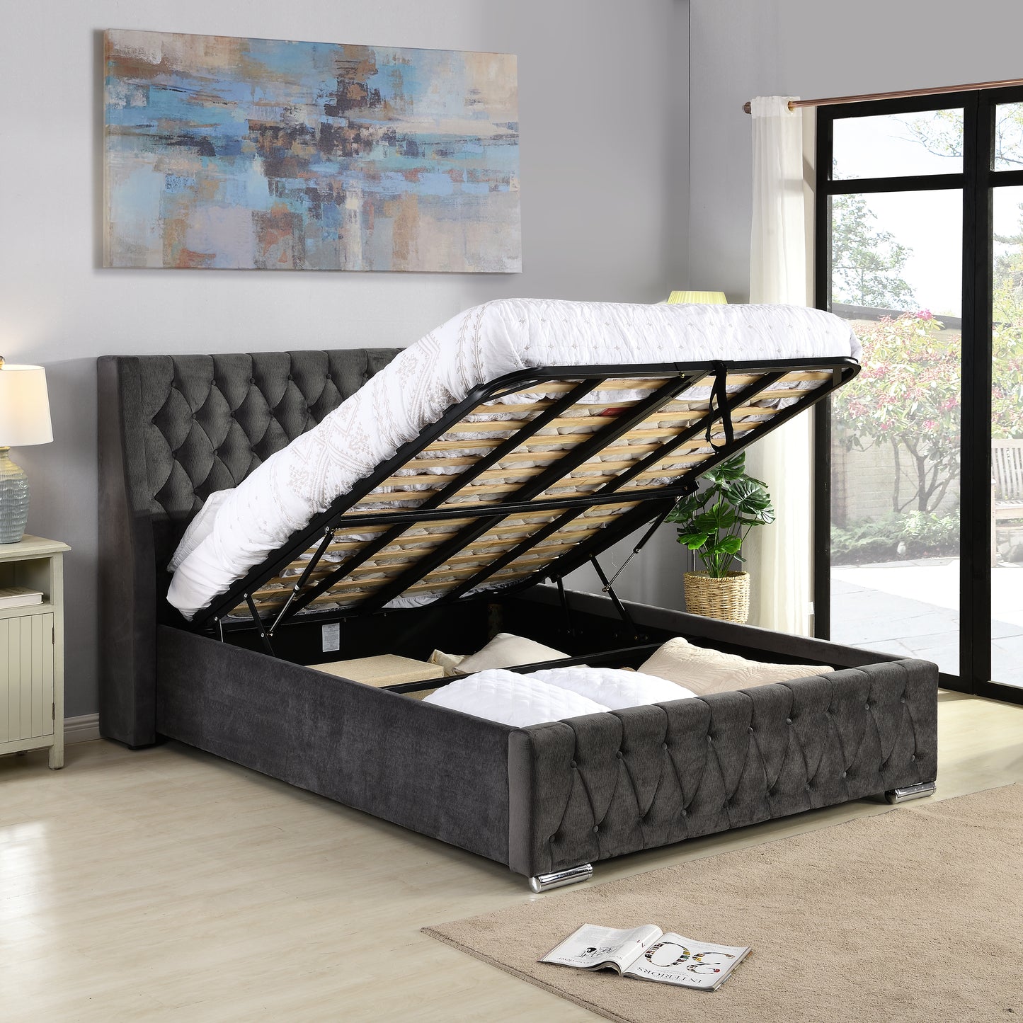 Fusion Ottoman Storage Bed Frame - Soft Grey Fabric