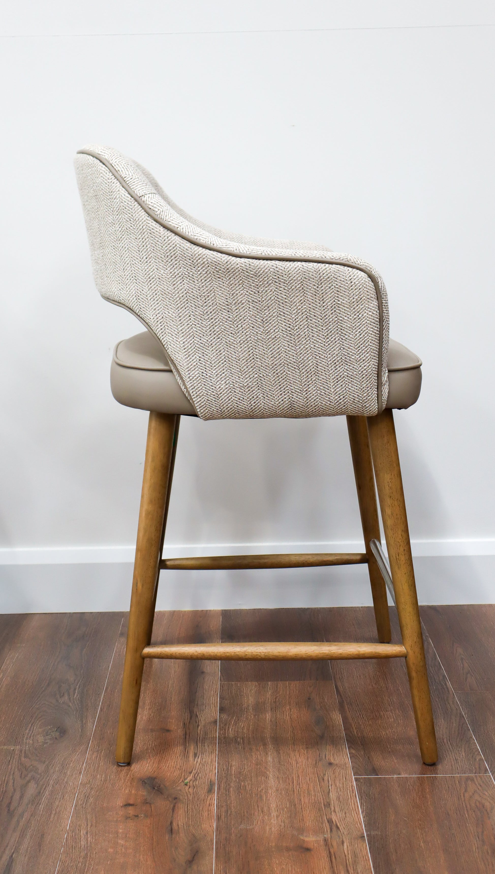 Pisa  Bar Stool - Herringbone Fabric/ Taupe Leather