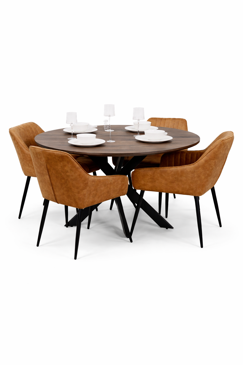 Epsom Dark Oak 1.2m + 4 EZ Tan Suede Chairs