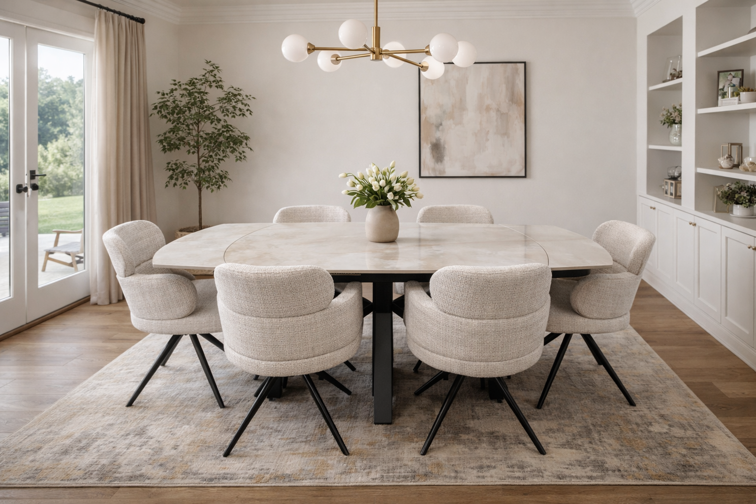 Postiano  Swivel Extension Table 140-200cm + 6 Orbit Chairs
