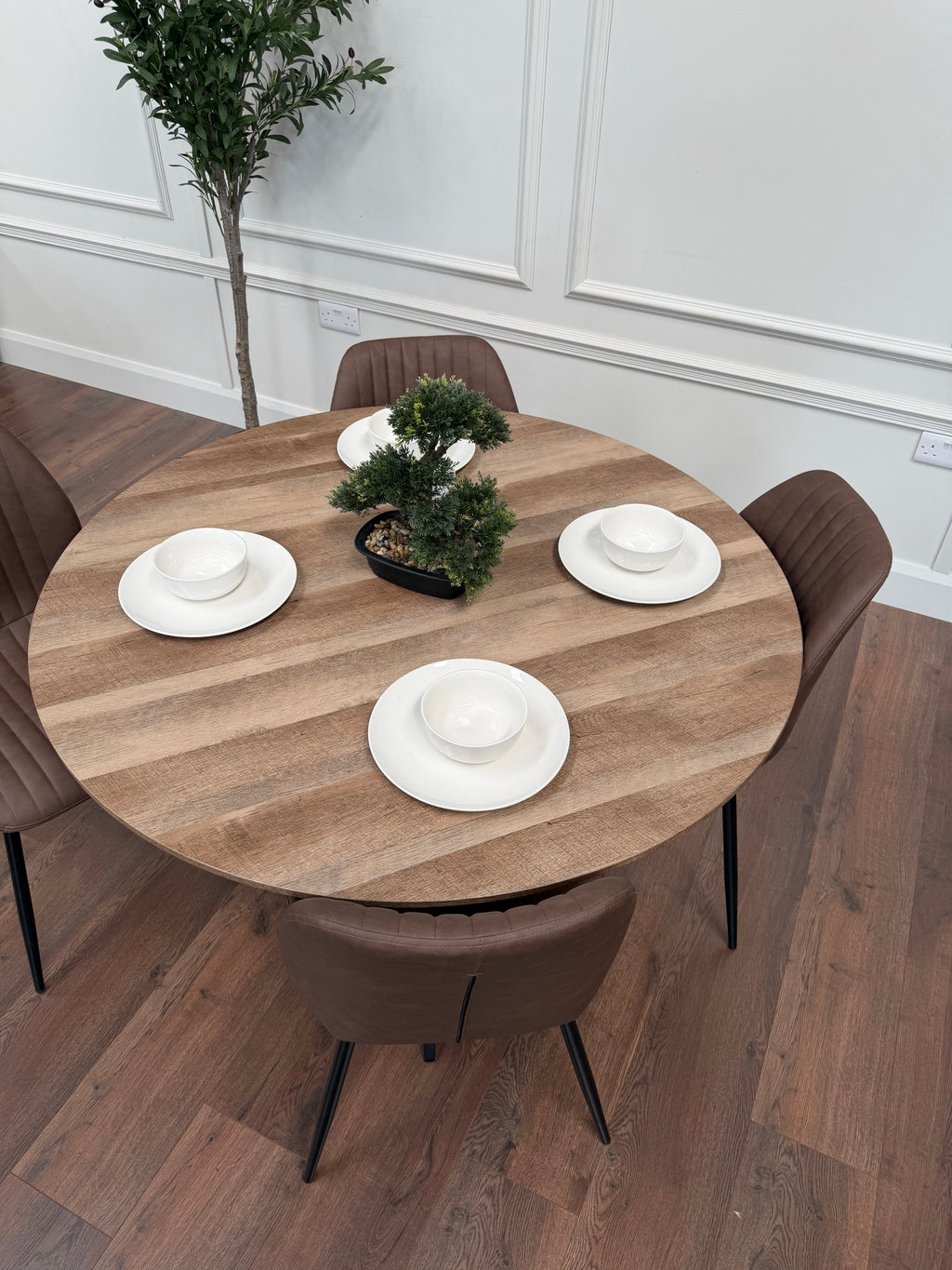 Epsom Rustic Oak 1.2m + 4 Lyra Brown PU