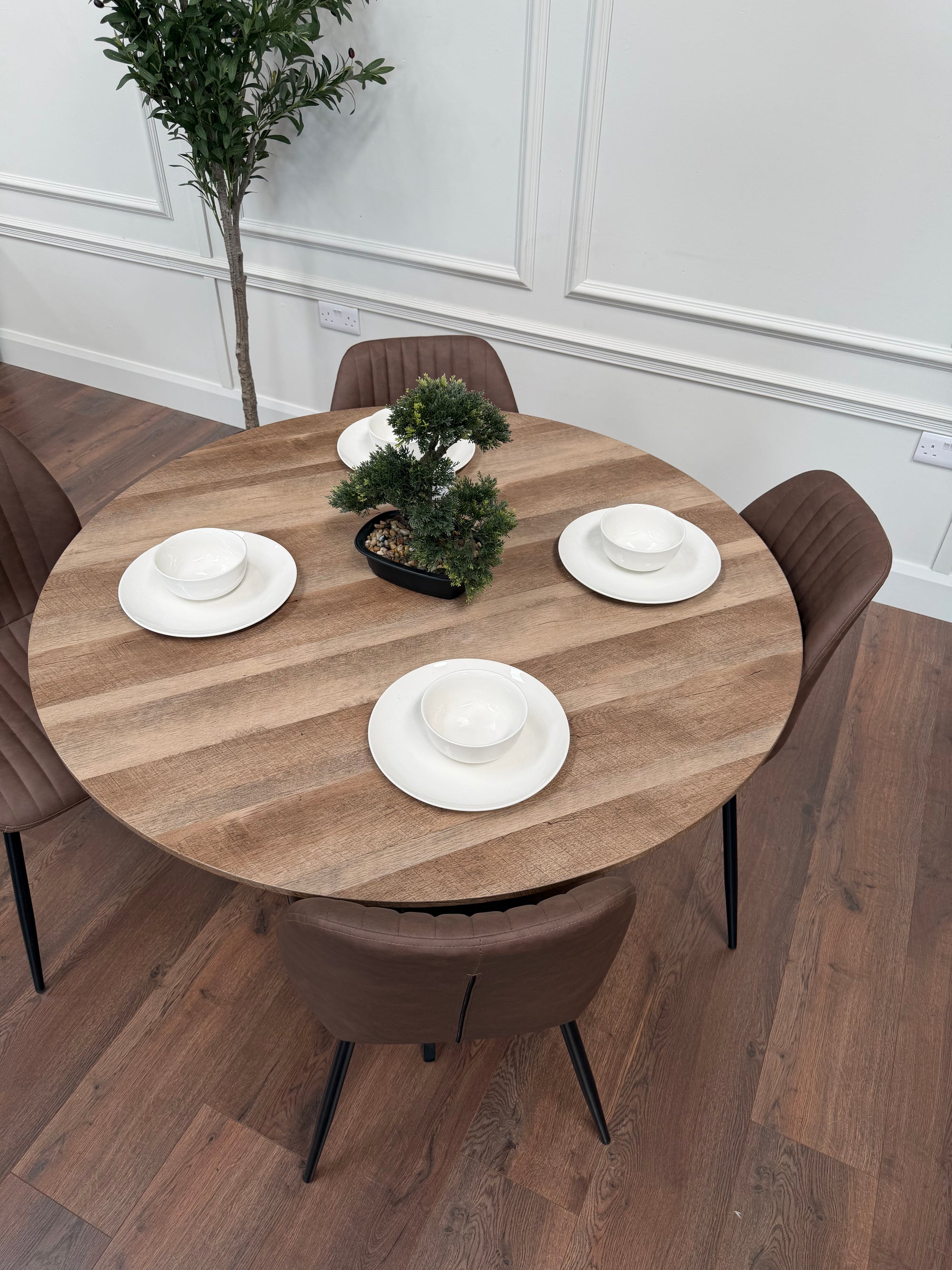 Epsom Rustic Oak 1.2m + 4 Lyra Brown PU