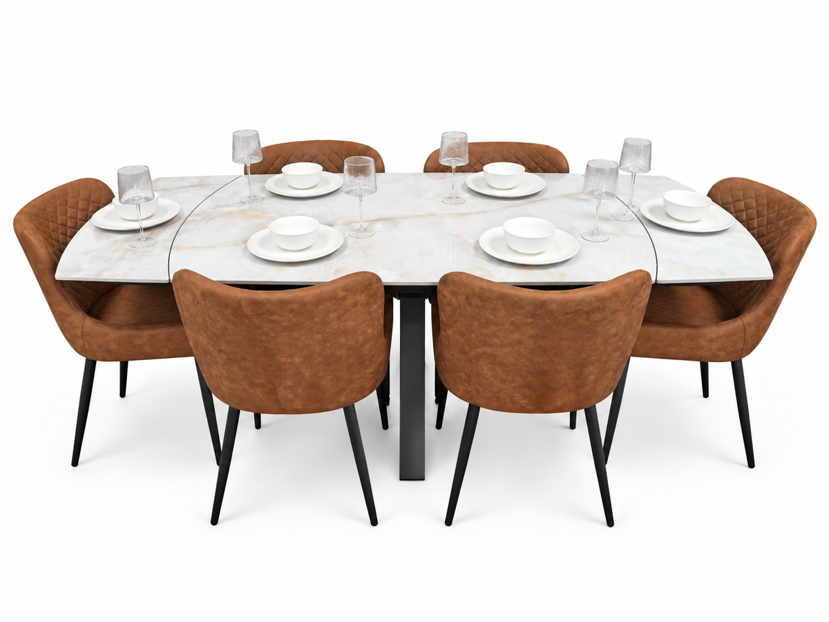 Positano Sintered Stone Dining Set + 6 Tan Diamond Chairs