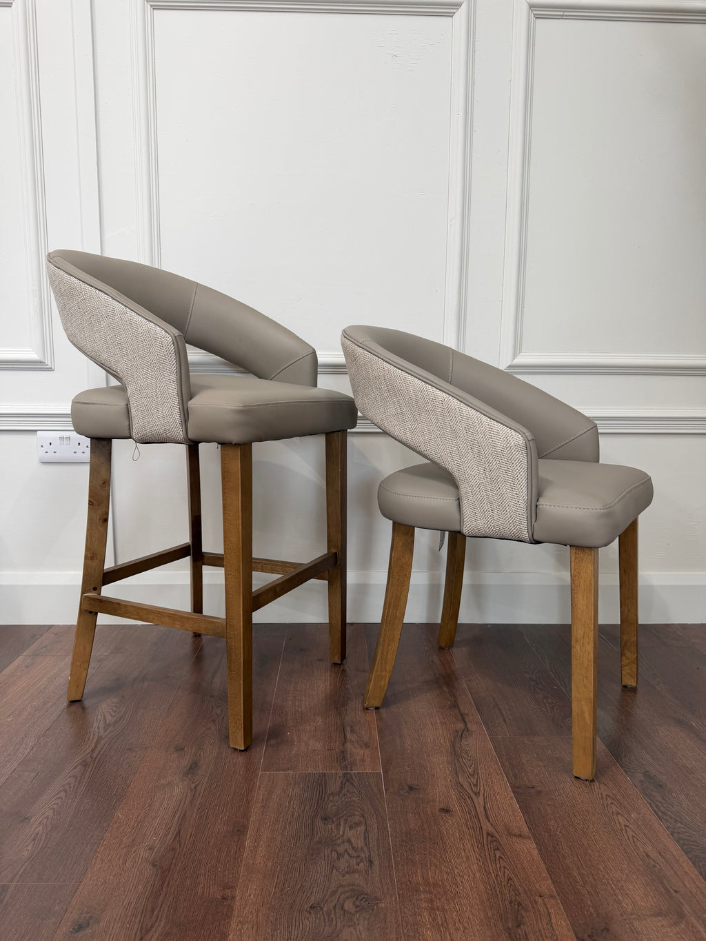 Willow Dining Chair - Herringbone  Fabric/ Taupe Leagher