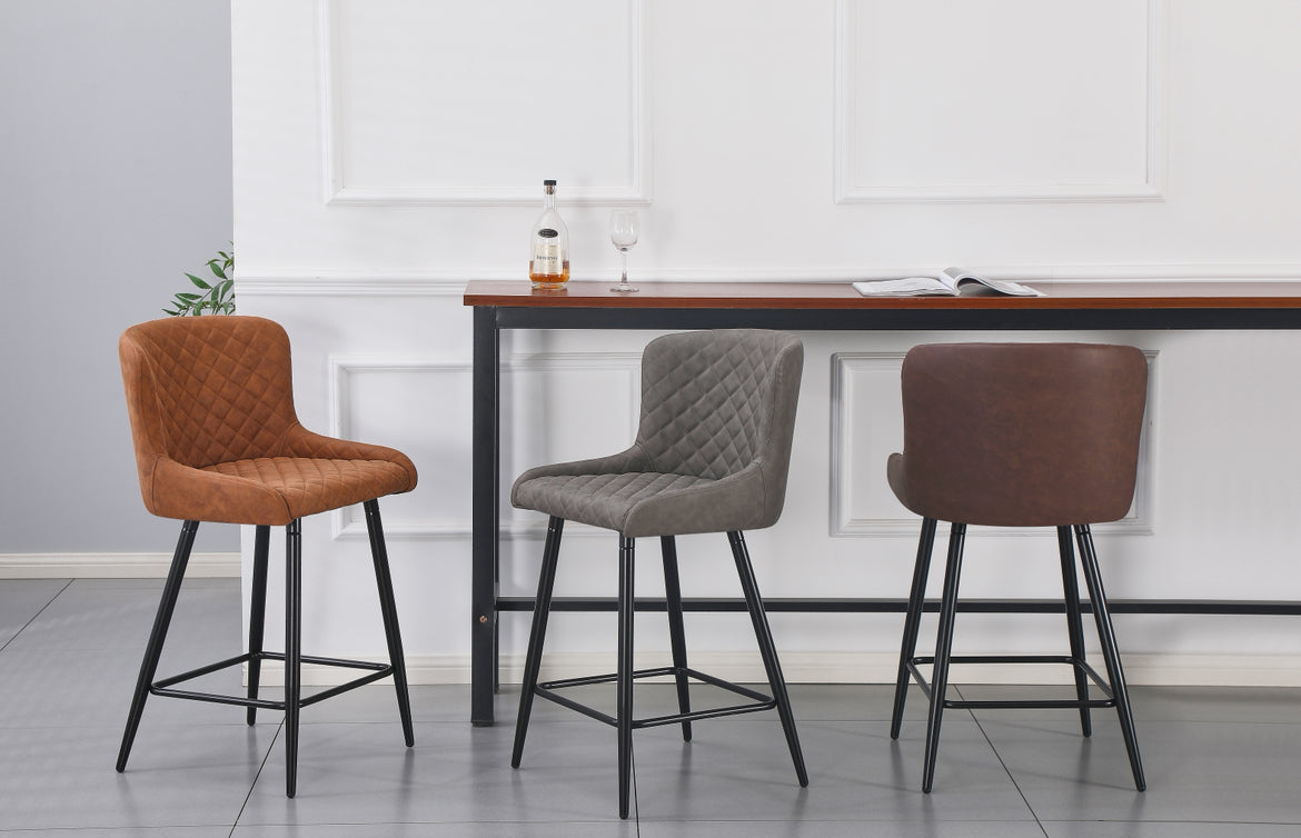 Diamond Bar Stool - Tan Suede