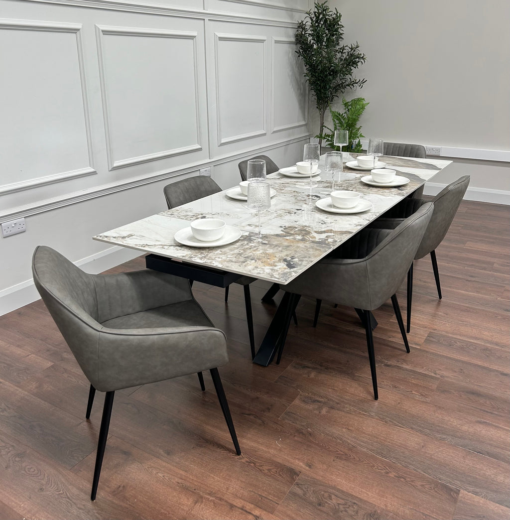 Sorrento Extending Sintered Stone Dining Set + 6 EZ Grey Chairs