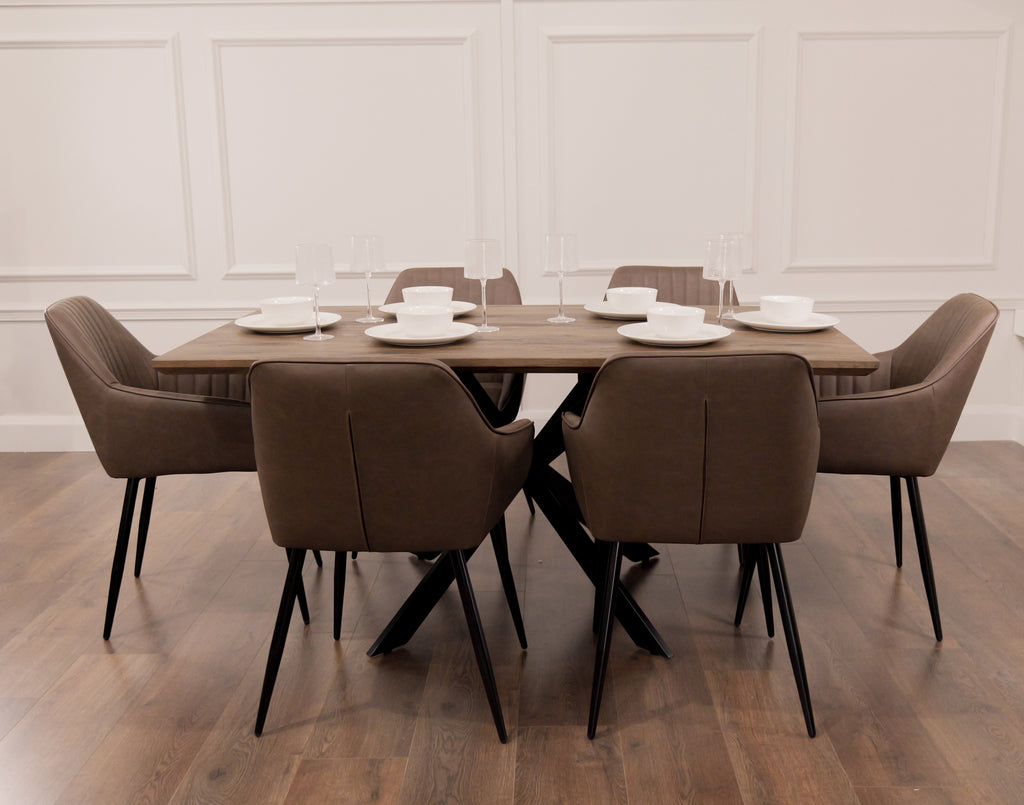 Epsom 1.6m Dark + 6 EZ Brown PU Chairs