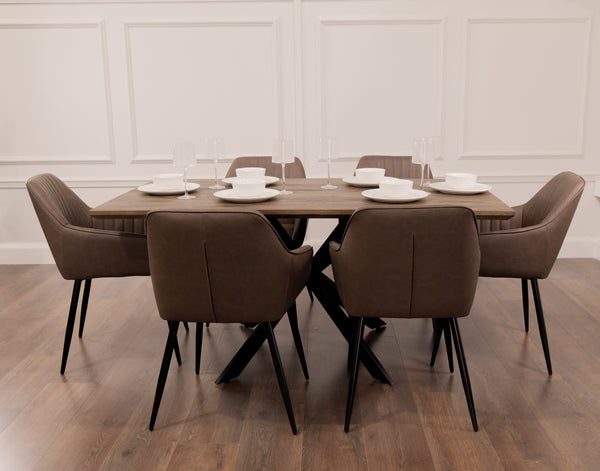 Epsom 1.6m Dark + 6 EZ Brown PU Chairs