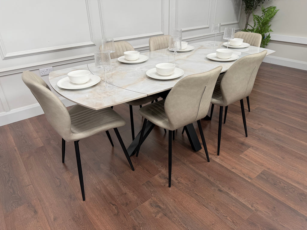 Positano Extending Sintered Stone Dining Table 140-200cm + 6 Lyra Taupe Chairs