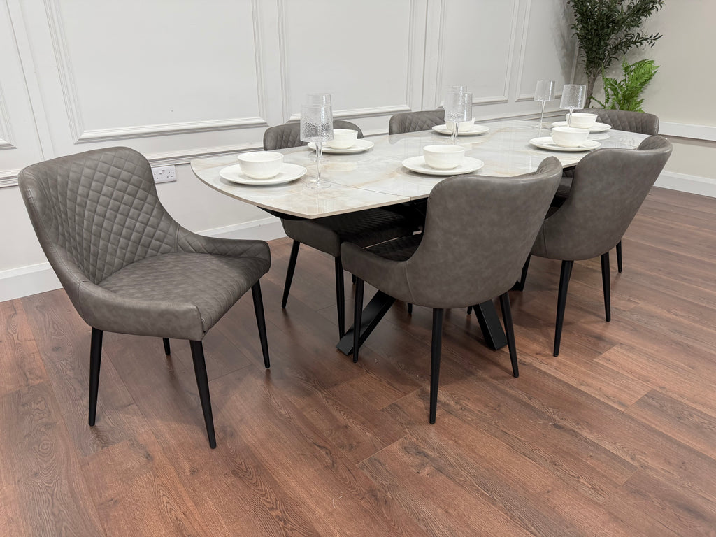 Positano Extending Sintered Stone Dining Set + 6 Diamond Grey PU Chairs