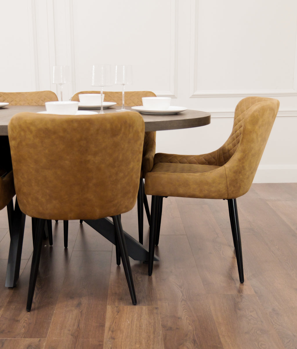 Samara 1.8m Table + 6 Diamond Tan Suede Chairs