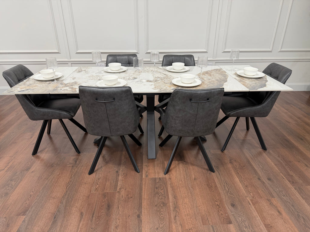Sorrento Extending Sintered Stone Dining Table & Pedro Charcoal  Chairs