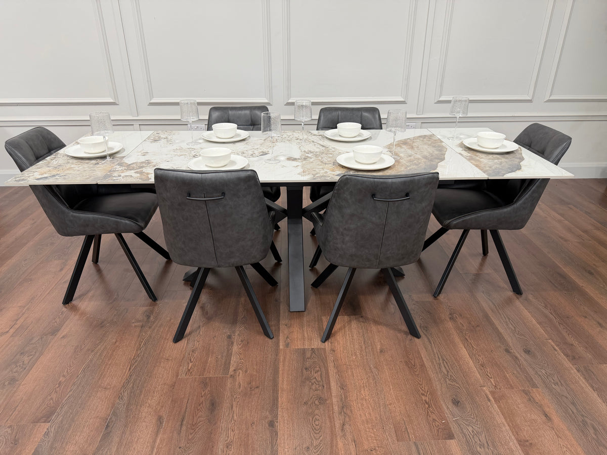 Sorrento Extending Sintered Stone Dining Table & Pedro Charcoal  Chairs