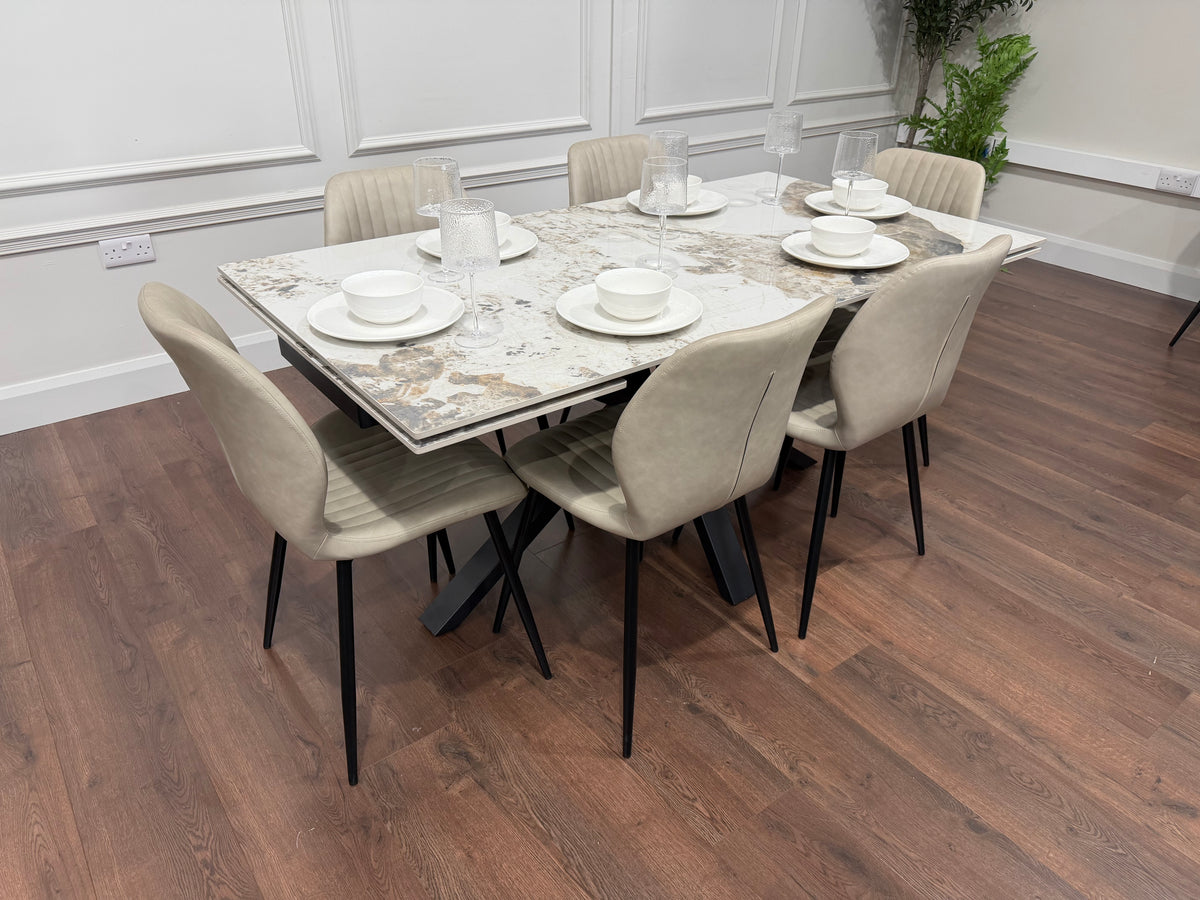 Sorrento Extending Sintered Stone Dining Set + 6 Lyra Taupe Chairs