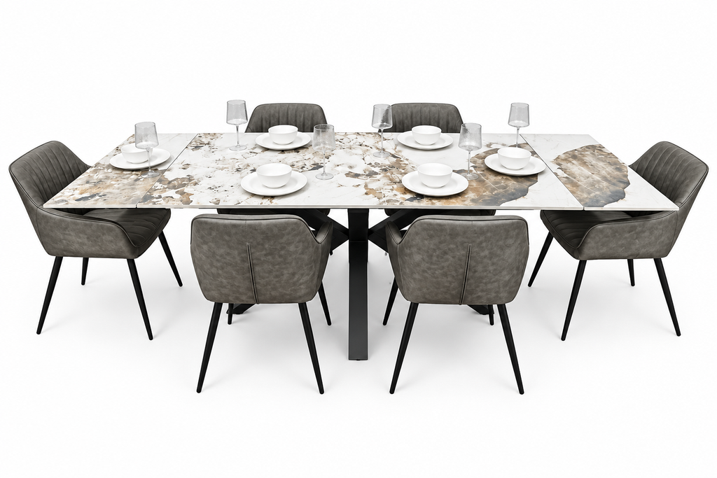 Sorrento Extending Sintered Stone Dining Set + 6 EZ Grey Chairs