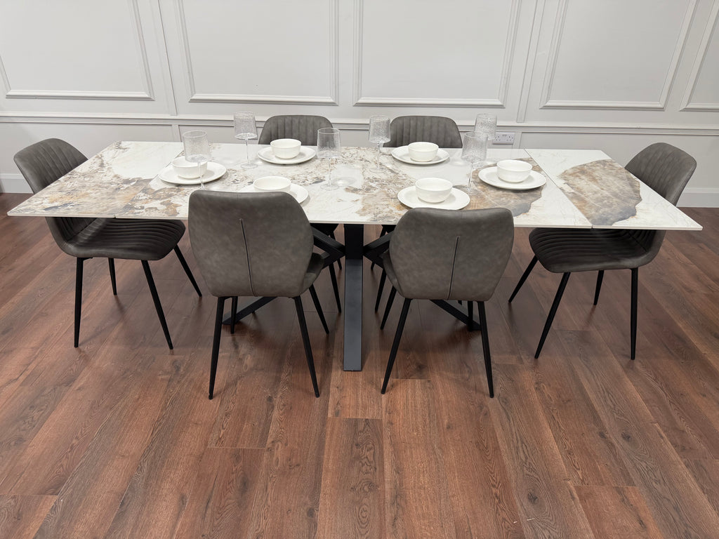 Sorrento Extending Sintered Stone Dining Set + 6 Lyra Grey Chairs