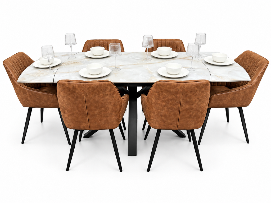 Positano Extending Sintered Stone Dining Set + 6 EZ Tan Suede Chairs