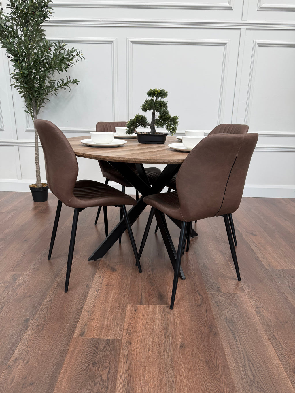 Epsom Rustic Oak 1.2m + 4 Lyra Brown PU