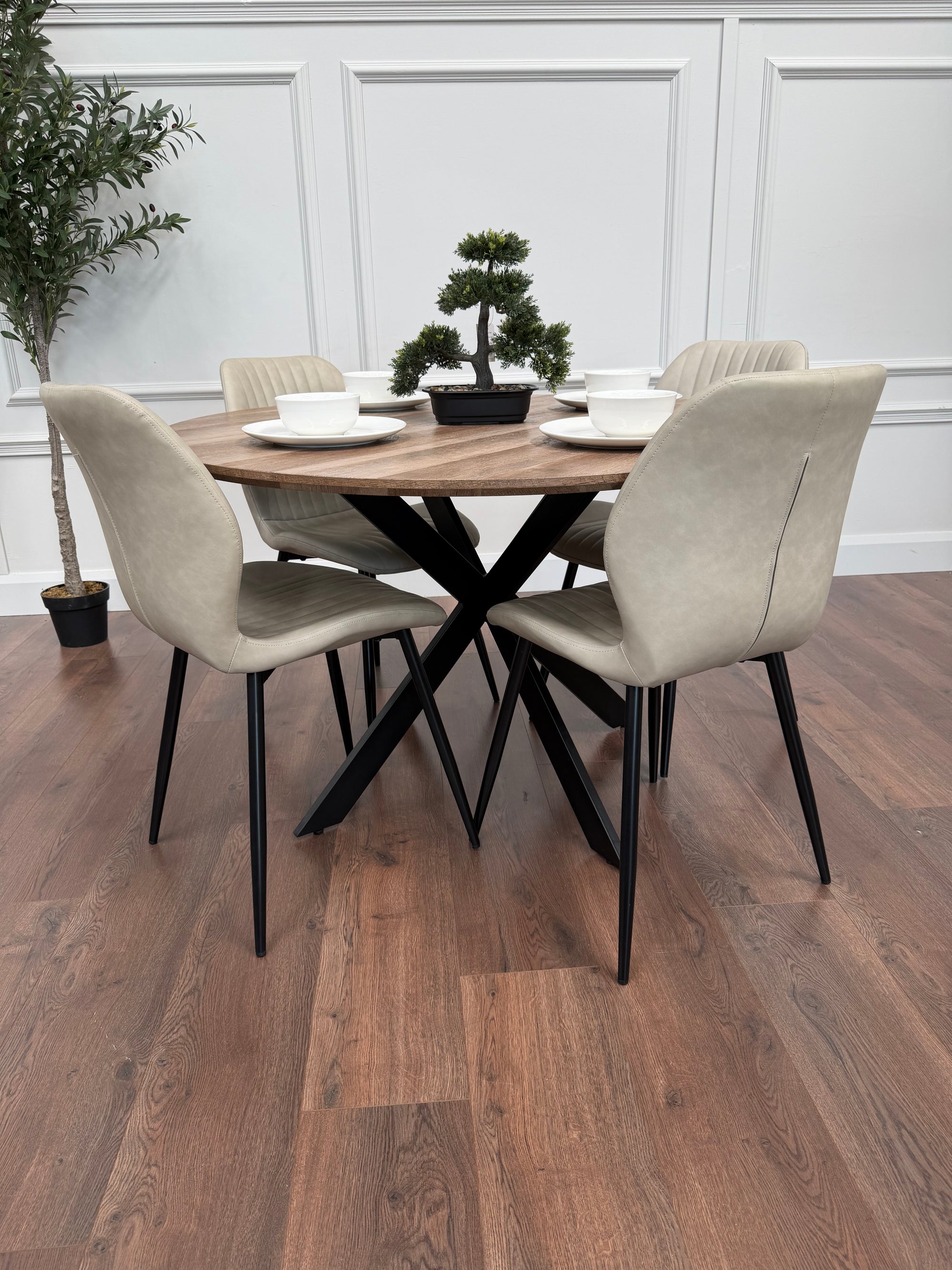 Epsom Rustic Oak 1.2m + 4 Lyra Taupe PU