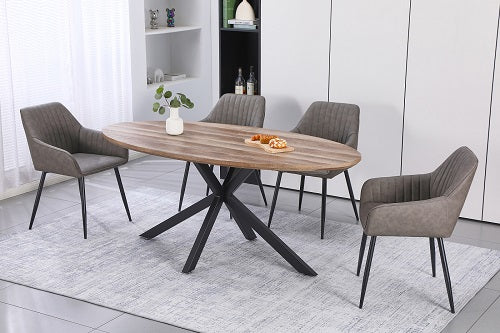 Epsom Rustic Oak 1.8m Oval + 6 EZ Chairs Grey PU