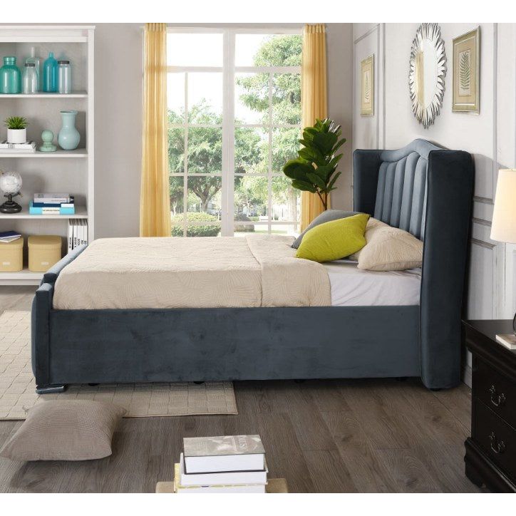 Aria Bed Ottoman Grey - Double
