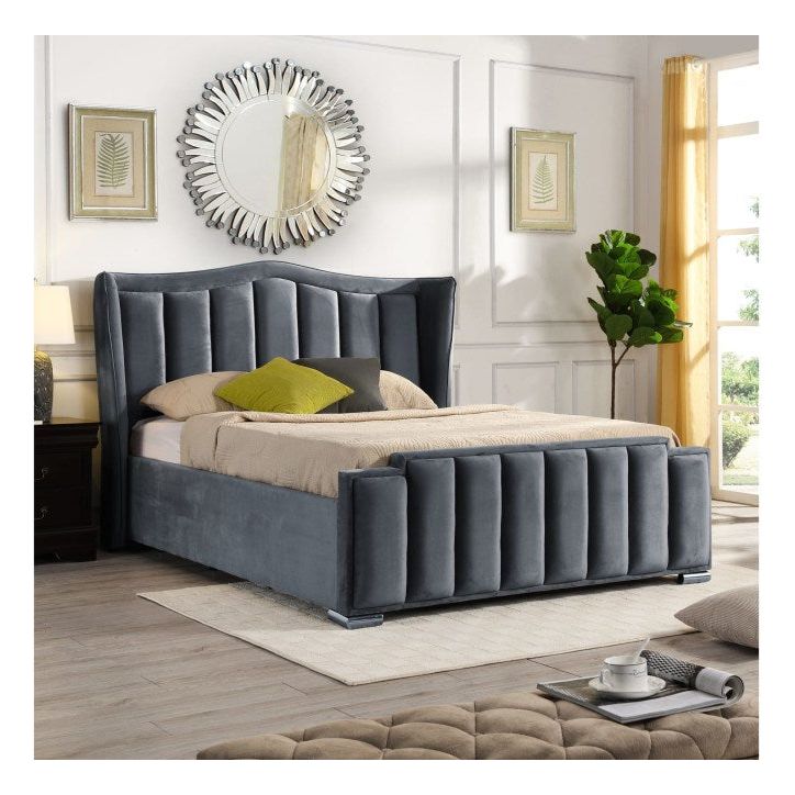 Aria Bed Ottoman Grey - Double